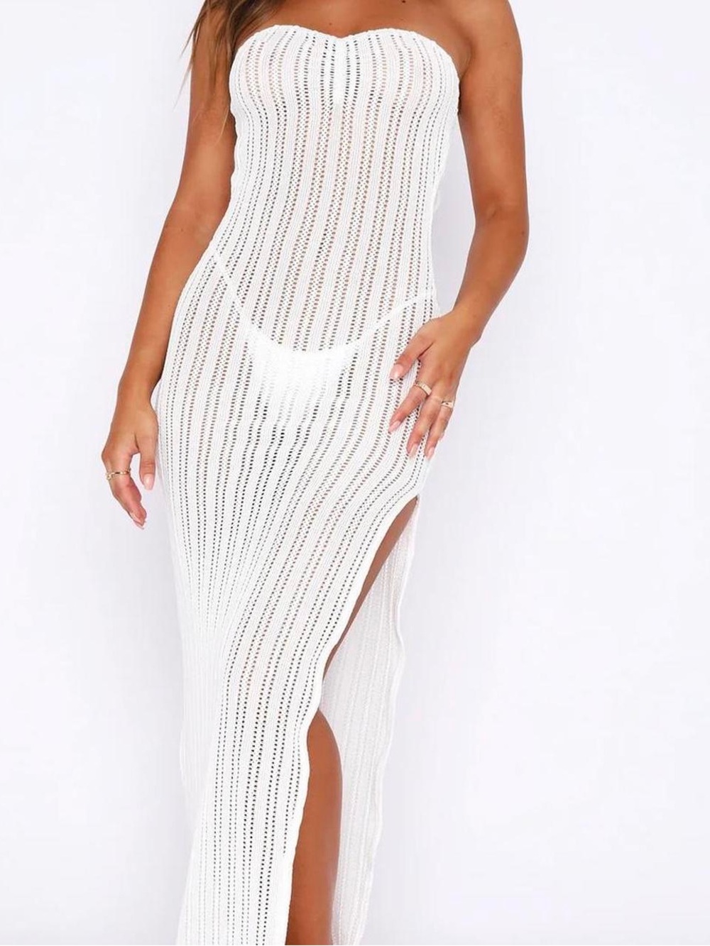 White Fox White Crochet Lace-Up Maxi Dress Swim Cover-Up Size Medium
